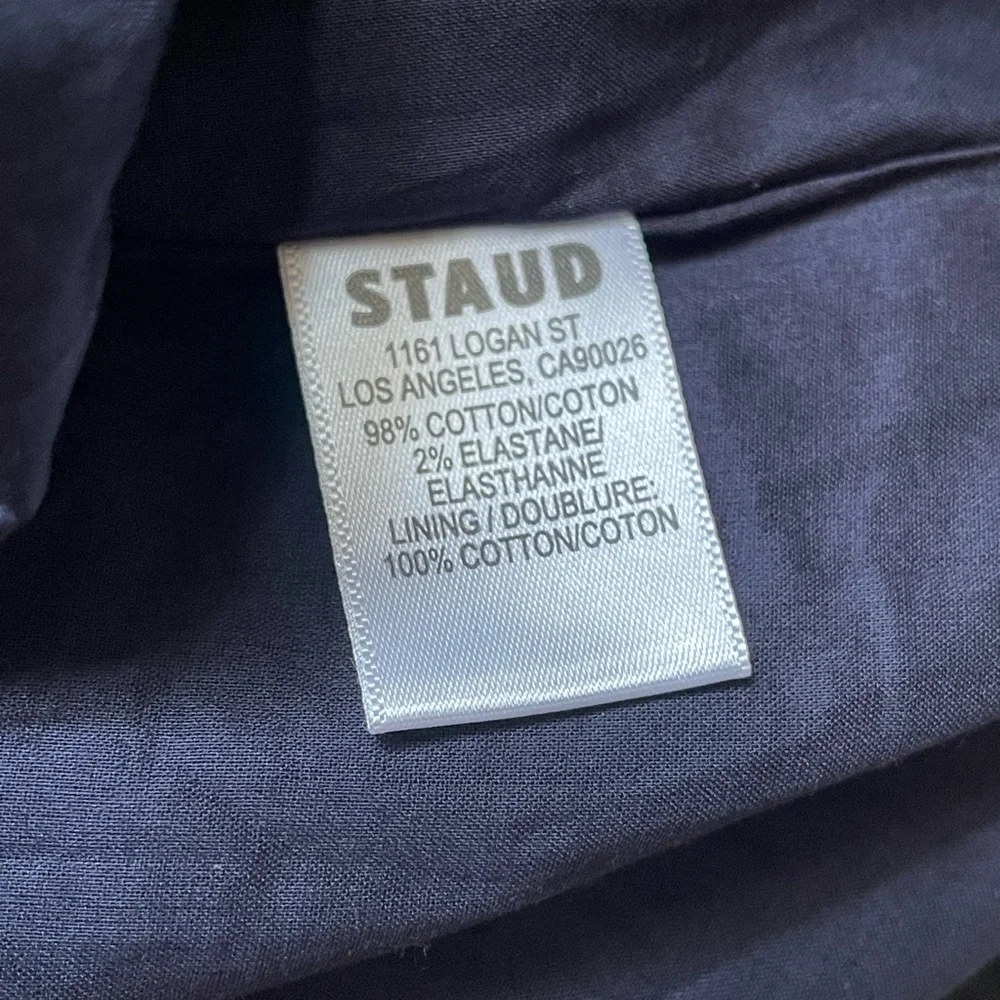 ✨NEW✨ STAUD Wells Midi Dress Navy Blue Classic Stretch Cotton Poplin Fit & Flare - Picture 7 of 9